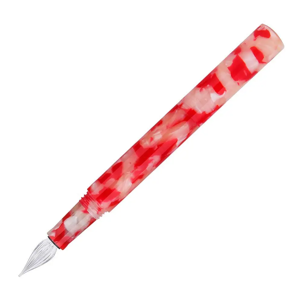 Delike Extra Fine Fude Nib Fountain Pen Calligraphy Koi Red Celluloid & Glass Dip Mini Pocket Pen Set