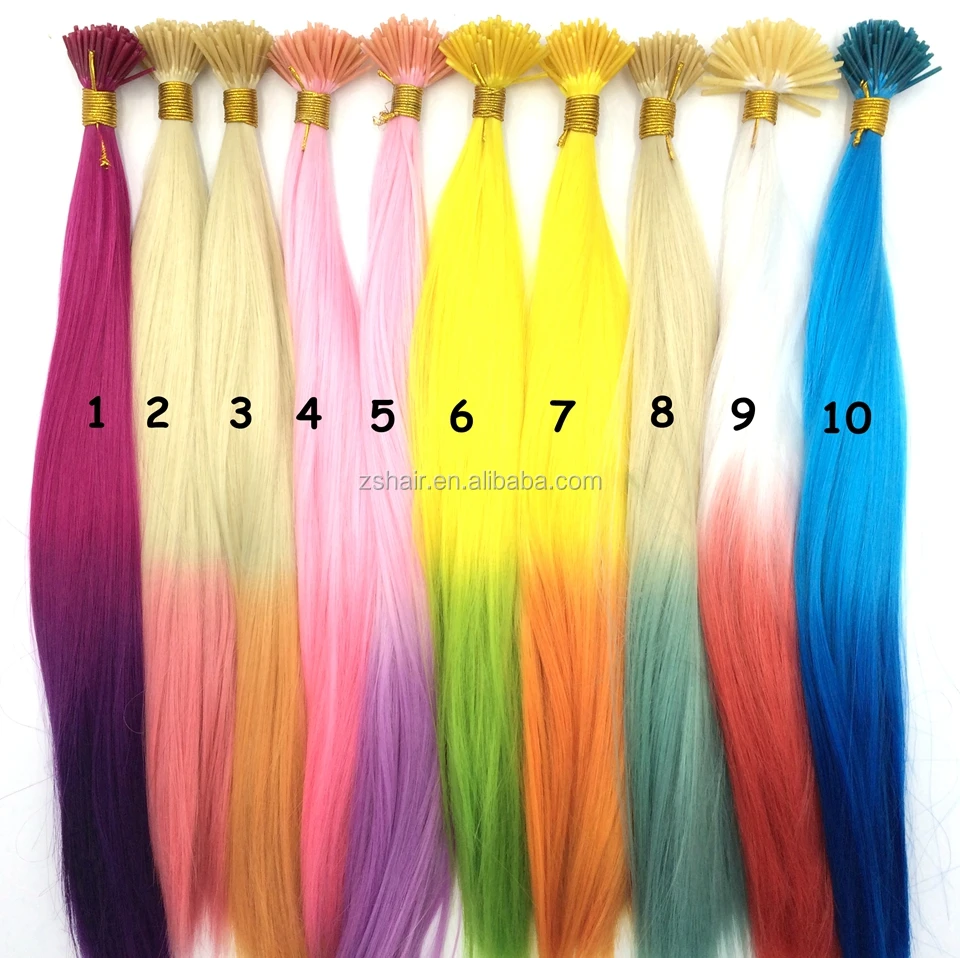 100pcs Synthetic Rainbow Color Hair Extensions 18 45cm Ombre