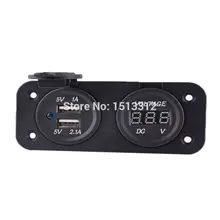 New Waterproof Car Cigarette Lighter Socket Motorcycle 3.1A Dual USB Charger Adapter With LED 6-33V Voltmeter Socket (12-24V)