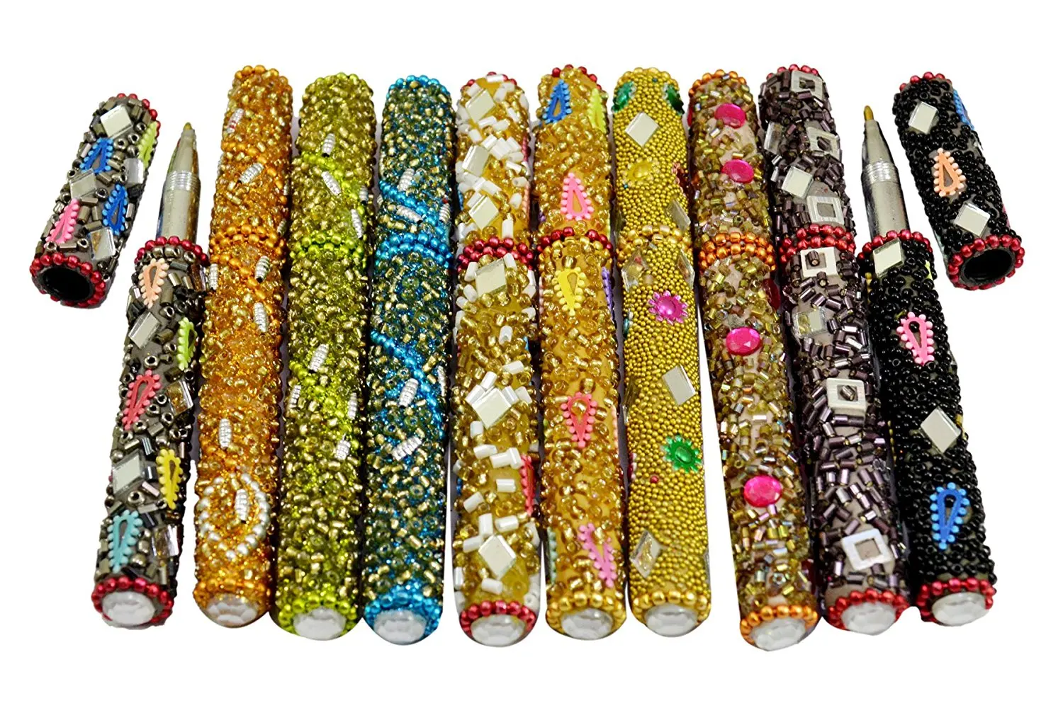 Amazing India A Set Of 10Pcs Rajasthani Table Decorative Useful Blue Pens 5 Inches Multi Color