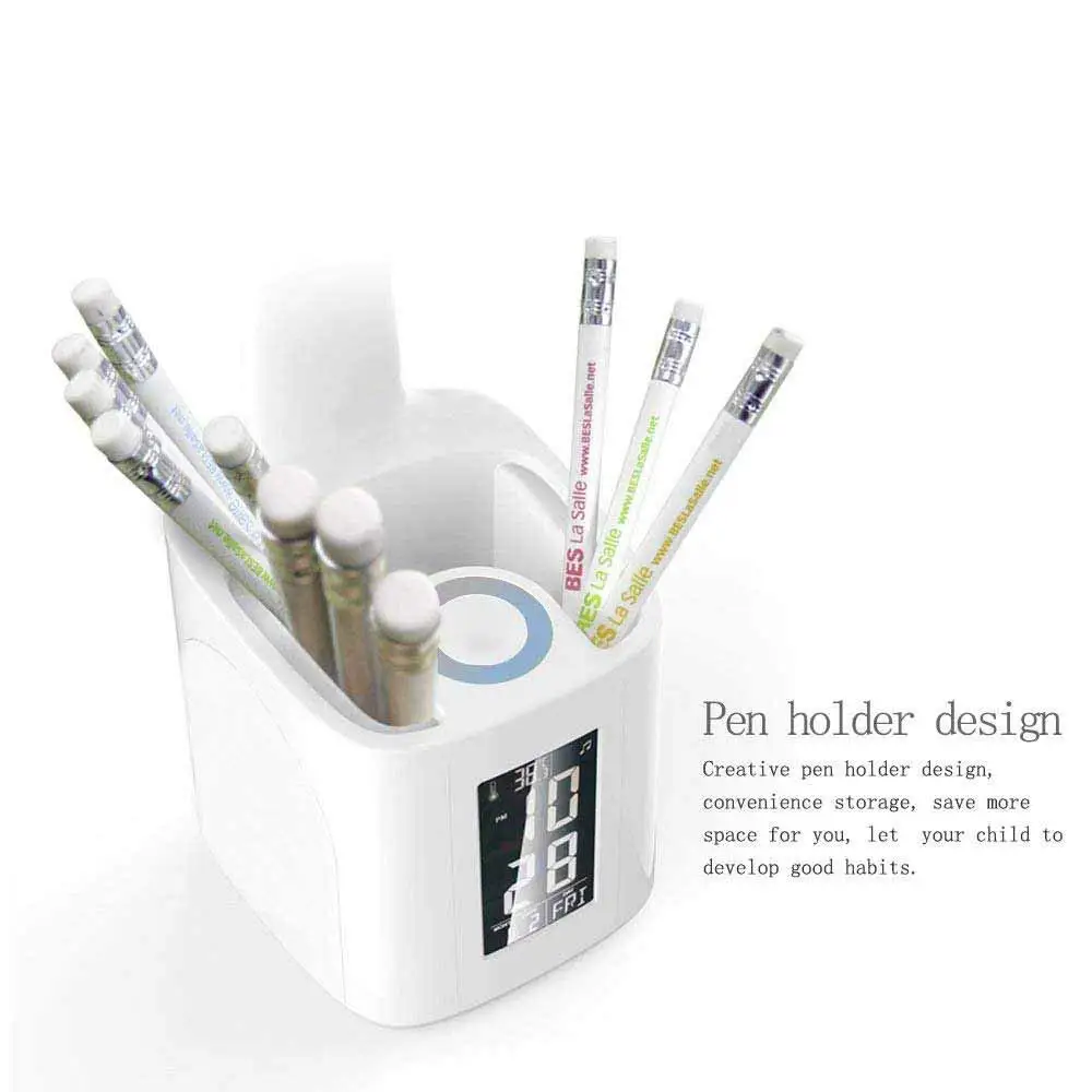 2020 LED Charging Table Lamp with Clock, Pen Holder, Thermometer, Calendar