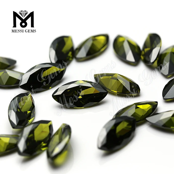 Loose Gemstone Marquise Cut Color Play eller Fire Olive Cubic Zirconia