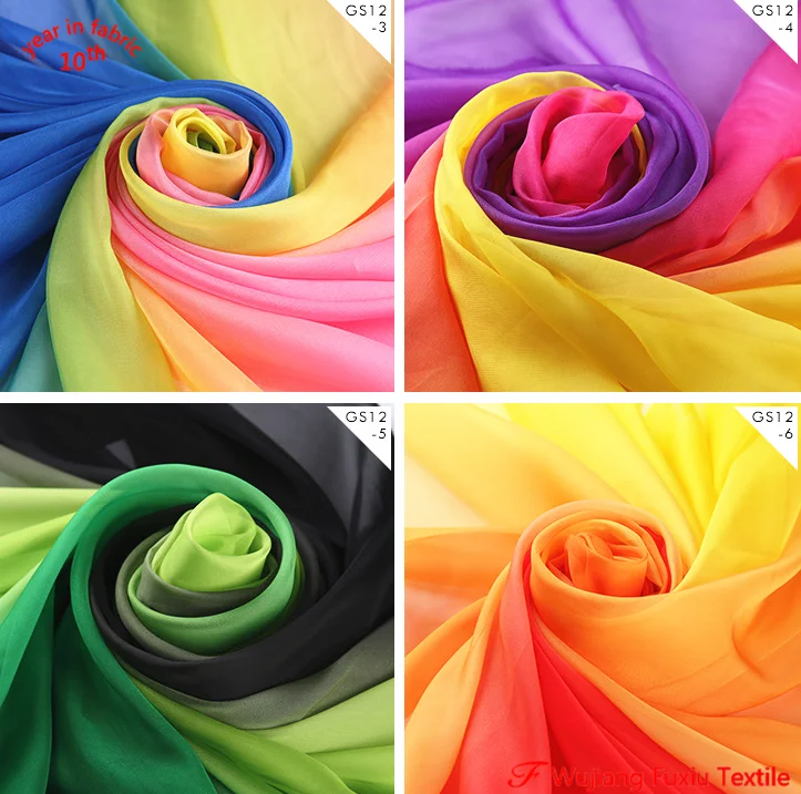 2023 Fashion 3 Tone Printed Gradient Chiffon Ombre Fabric For Scarf ...