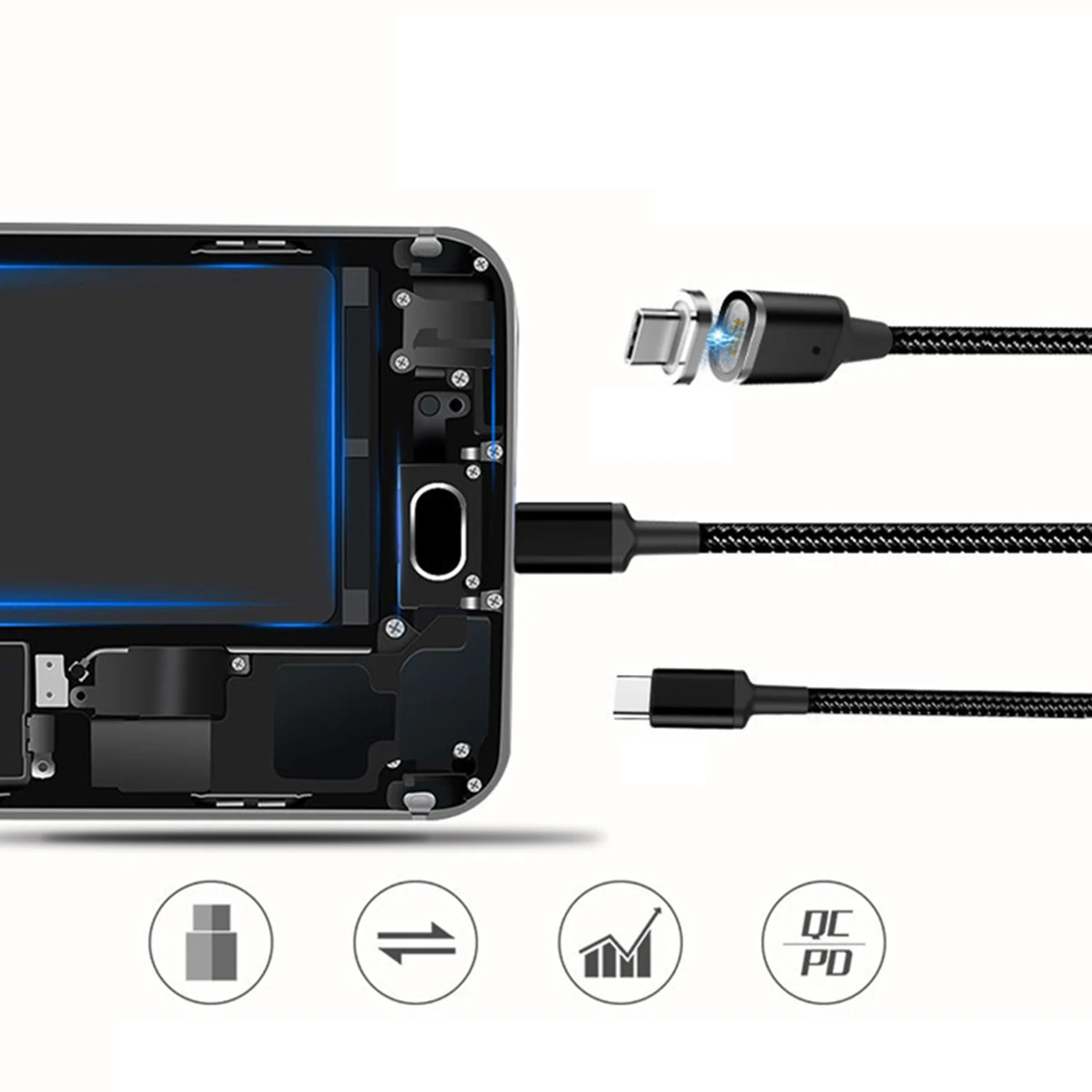 Max 5A 100W 6ft Type C Charger Data Cable PD QC 3.0 USB-C to USB-C Magnetic Charging Cable for MacBook - ANKUX.COM