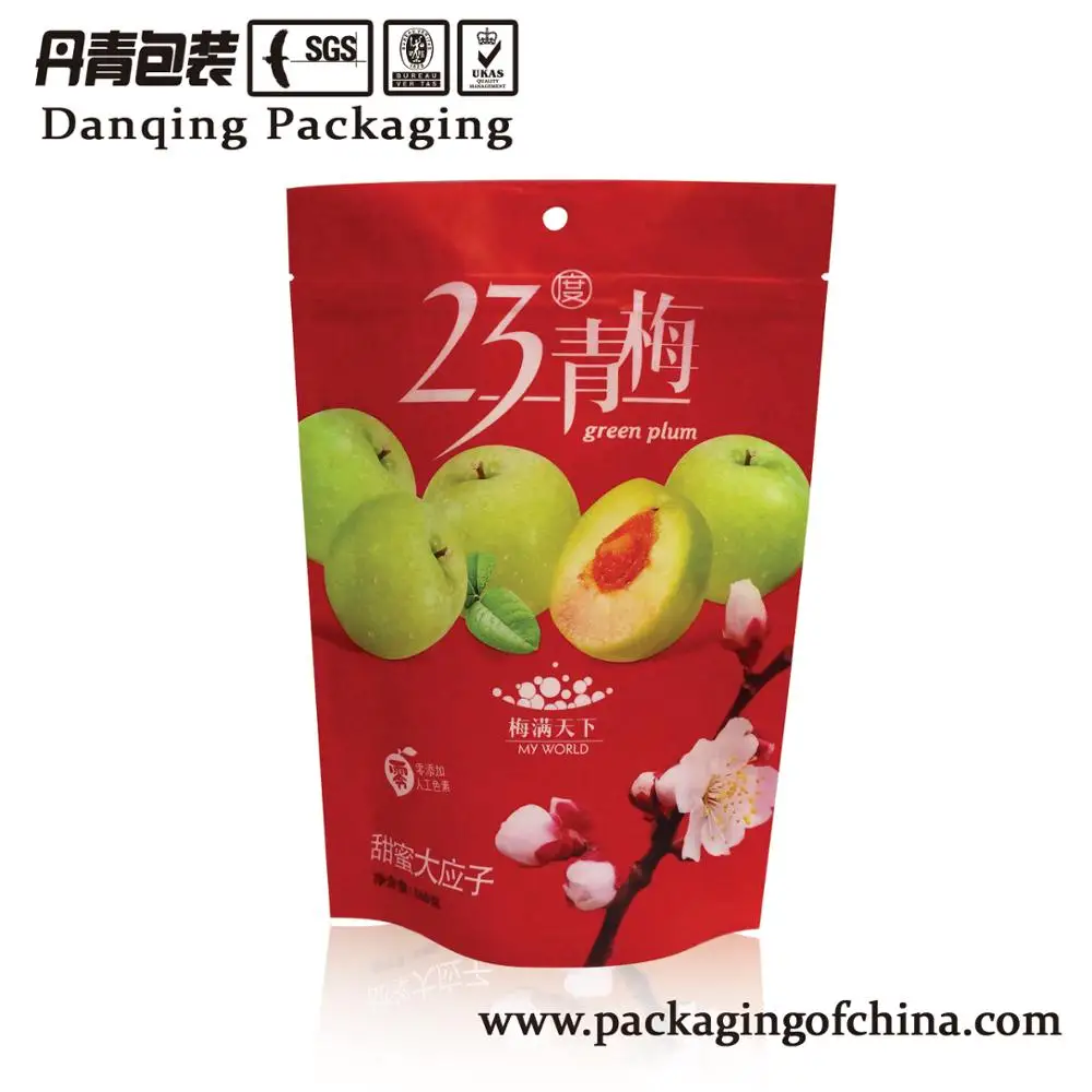 DQ PACK printing packaging stand up zipper bag for plum fruit packaging, candy doypack