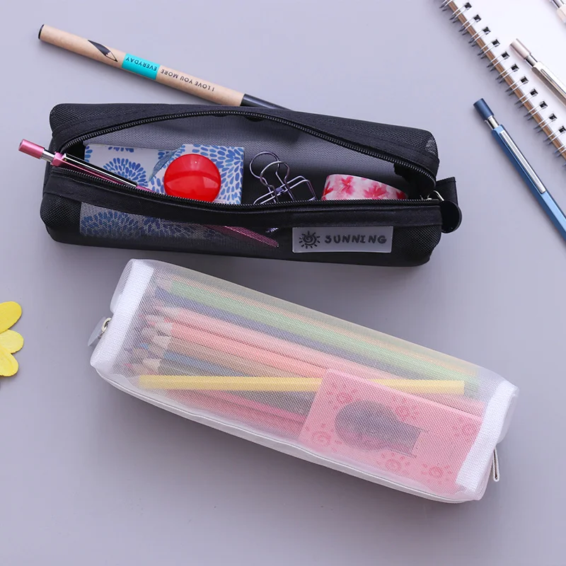 Korean fashion simple nylon mesh zipper pencil bag custom