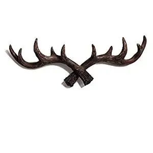 KiaoTime 20" Vintage Rustic Deer Antlers Wall Hook, Coat Rack, Coat Hooks, Decorative Coat Rack, Storage Furniture Coat Wall Hook Home Hanger (Chocolate)