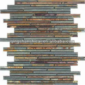 Mixed Up 12 X Random Linear Mosaic Slate Accent Tile In Spring Mixed Up 12 X Random Linear Mosaic Slate Accent Tile