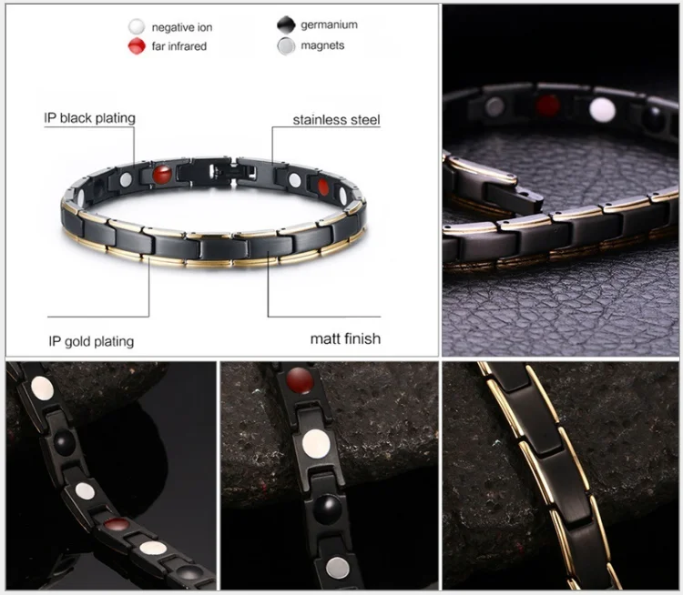 Fashion Custom Fitness Magnetic Stainless Steel Germanium Bead Bracelet Men