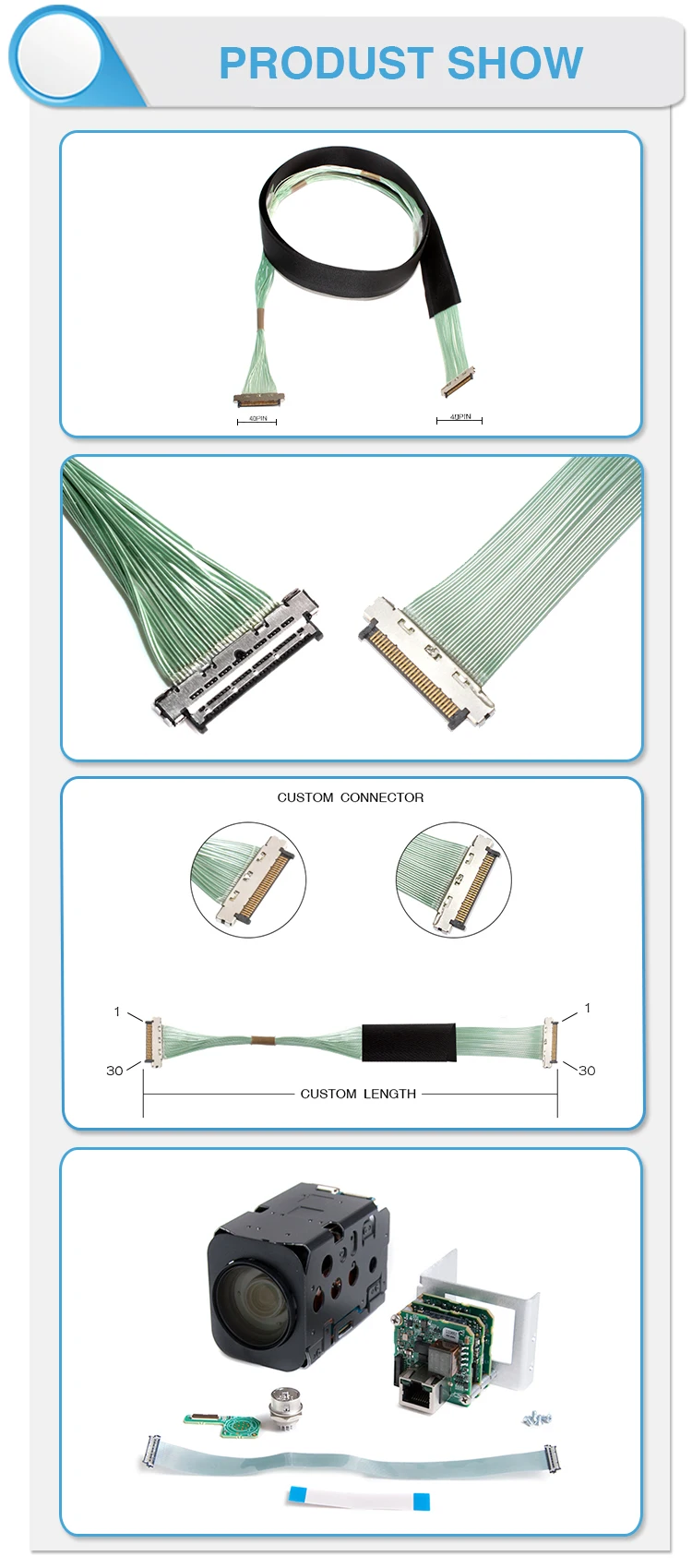 0.5mm Pitch 2 Piece Connector kel SSL20-20SB Micro Coaxial Cable for Security equipment