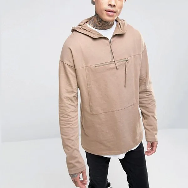 Wholesale Clothing Men Oversized Long Sleeve Hooded T Shirt With Zip ...