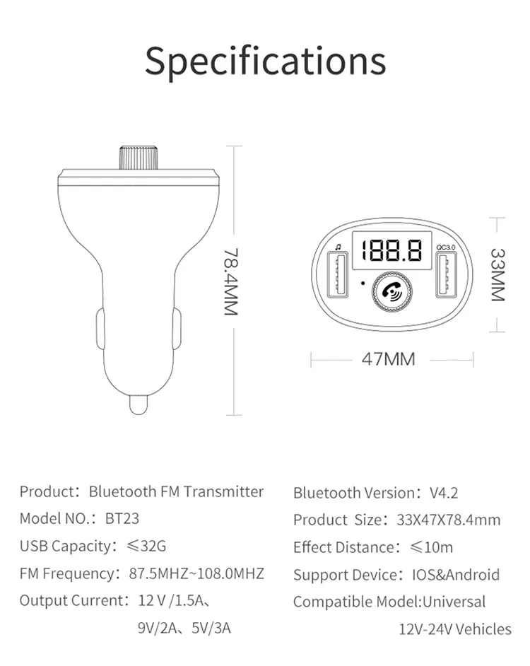 bt23 wireless car fm transmitter
