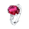 POLIVA Luxury Solid 925 Sterling Silver White Gold Plated Oval Shaped Cubic Zirconia Raw Gemstone Ruby Wedding Ring