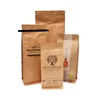 Square Bottom Degassing Valve Brown Custom Print Kraft Paper Coffee Bean Packaging Bags with Tin Tie