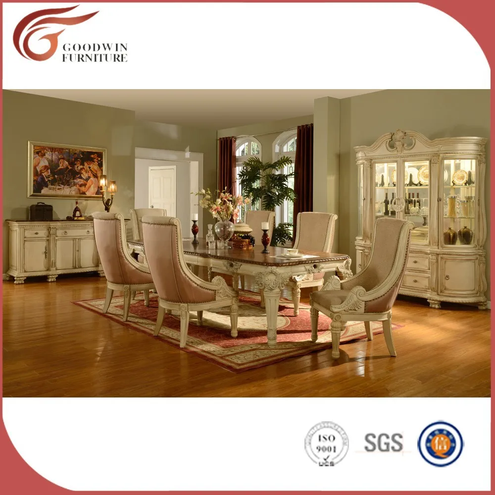 Clásico estilo americano de lujo blanco juego de comedor-Sets para Sala
