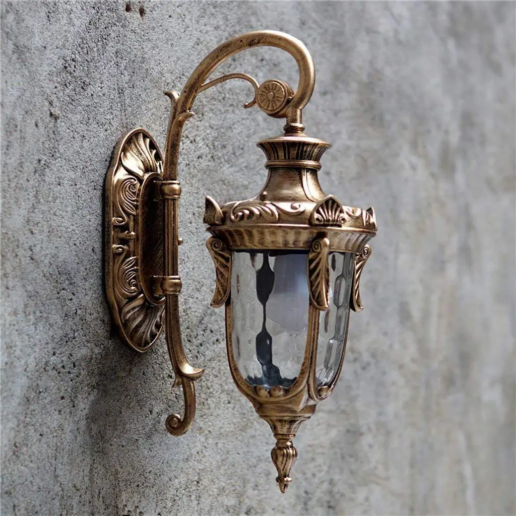 Baycher Retro Rustic Security Traditional Outdoor Waterproof Rust-Resistant Alloy Wall Light Living Room Corridor LED Glass Wall Lamp for Garden Balcony Porch (Color : Bronze)