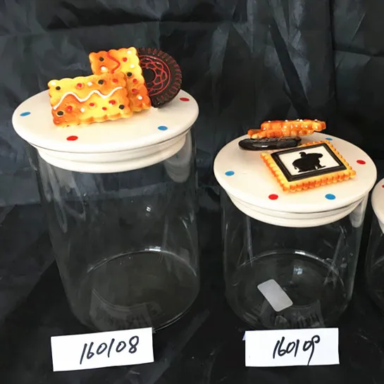 Round Glass Clear Cookie Candy Jar With Decorative Ceramic Lid Buy Decorative Glass Jars And