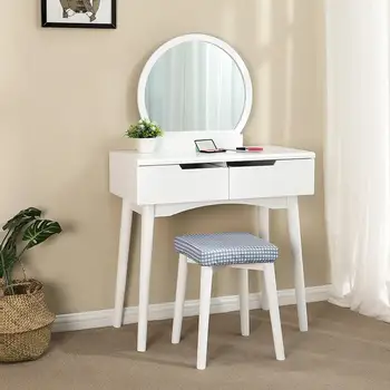 Modern Dressing Table Set With Sliding Two Large Drawers White