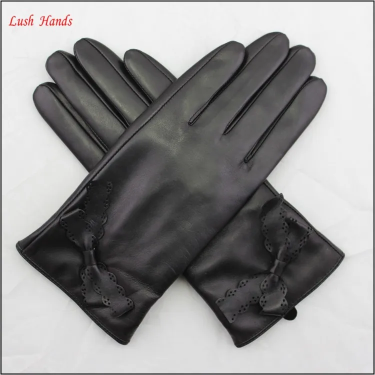 The best quality ladies and girls leather gloves with leather bow