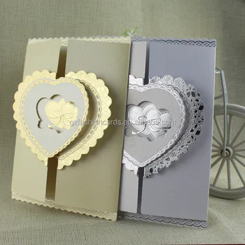 Wholesale Gold Silver Foil Heart Cover Wedding Invitation