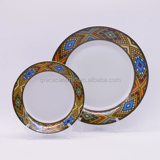 2018 Hot Sale Fine Ethiopian Art Ceramic Porcelain Dinner Plates Dishes