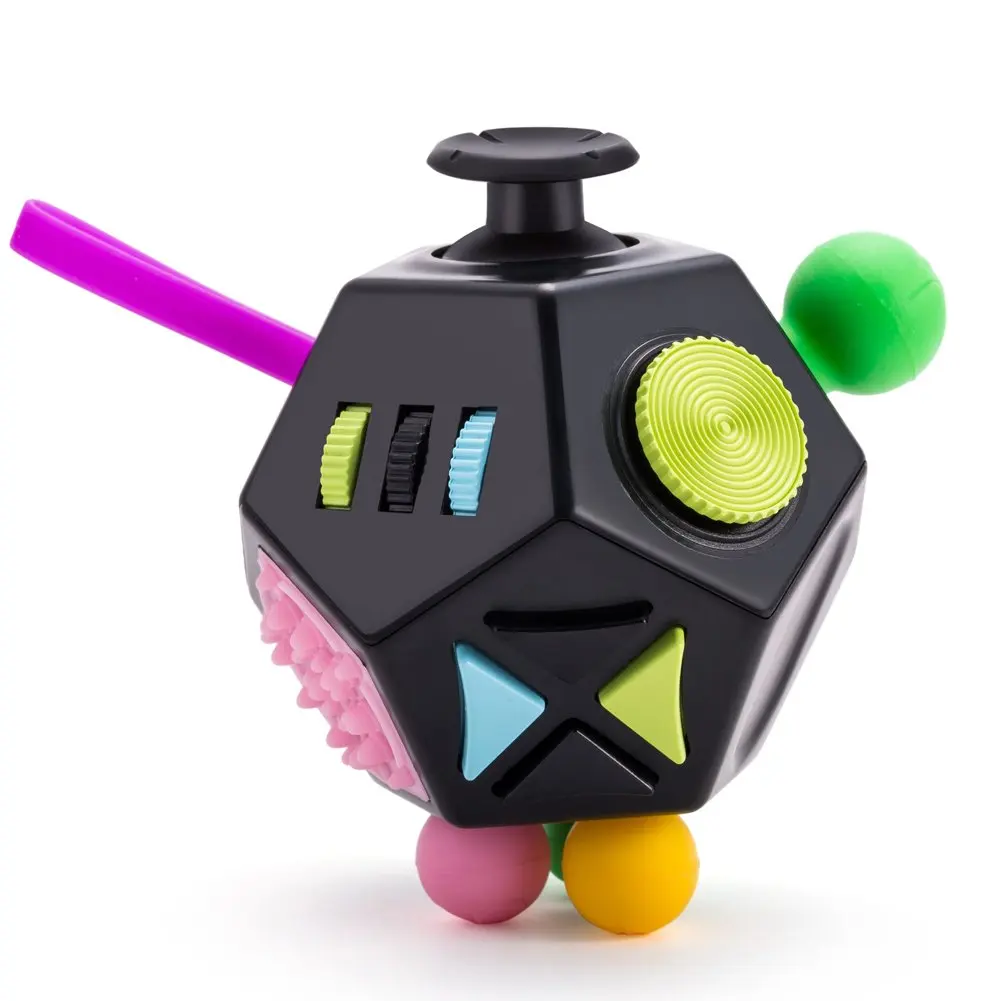 Fidget Dice Anti-anxiety and Depression Cube for Children and Adults - Black Green 12 Side