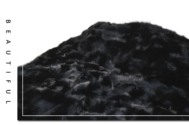 CX-D-115 Black Rug Real Top Quality Fox Fur Blanket For Winter Or Home Textile