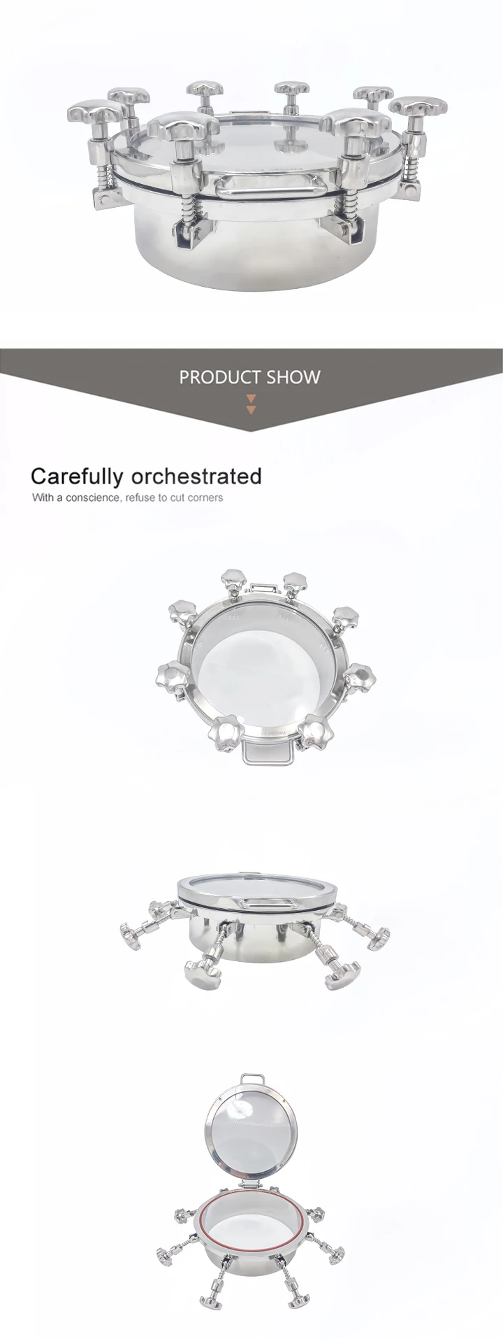 304 food beverage stainless steel manhole cover chemical sanitary man hole with sight glass
