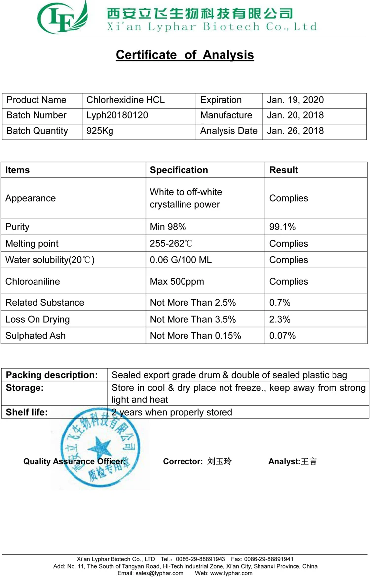 Audited Supplier Provide Chlorhexidine Powder