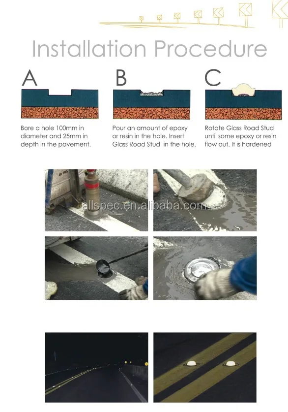 Installation of tempered glass road stud