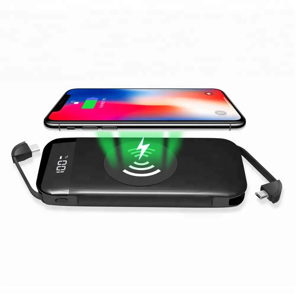 wireless charger wireless power bank 8000mah with in-build cable