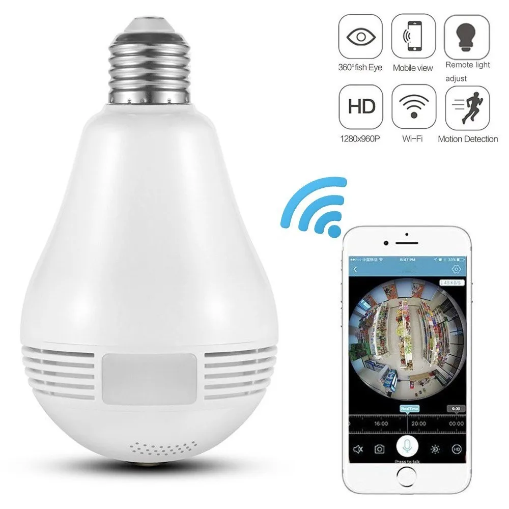Smart Bulb Security Camera 2k 3mp 360 Degree Panoramic 2.4g Wifi Camera