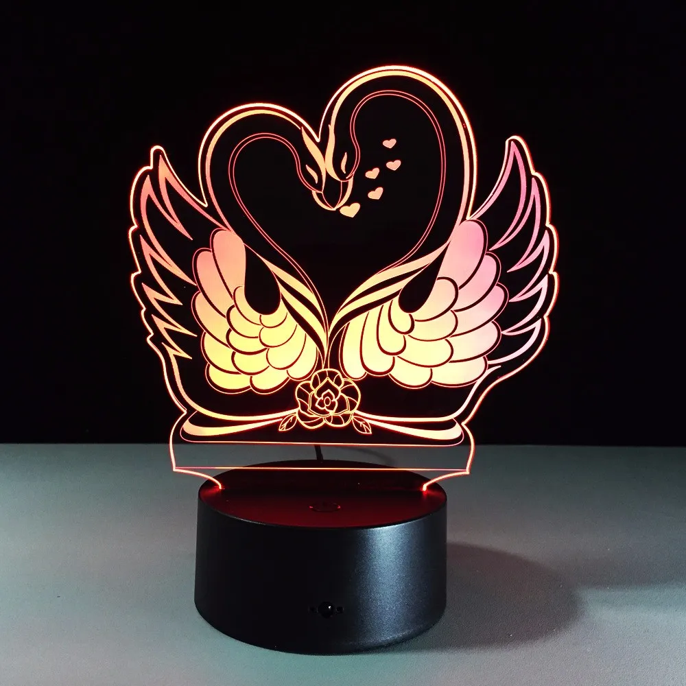 Terbaru 3d Dekorasi Swan Bentuk Hati Ganda Meja Malam Lampu Led Meja