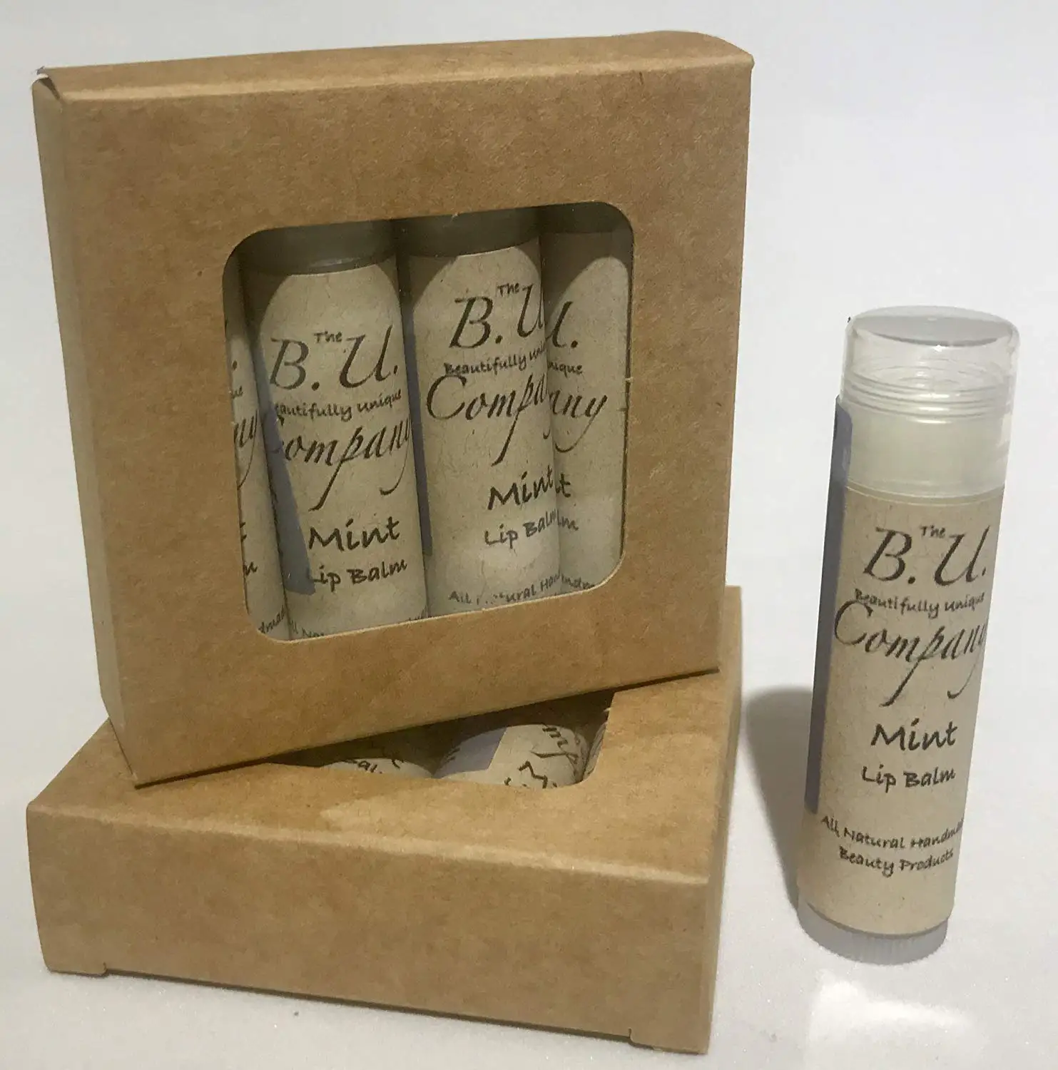 All Natural Mint Lip Balm - All Natural Handmade - BU Company - 4 pack