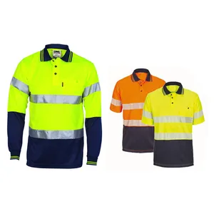Safety fluorescent two-tone shirt 100% polyester breathable hi vis long sleeve polo shirt for men Safety fluorescent two-tone shirt 100% polyester breathable hi vis long sleeve polo shirt for men