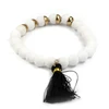 Fashion Jewelry 8mm Baked White Jade Stone Metal Bracelet With Black Cotton Tassel Funny Birthday Wishes For Women/Men