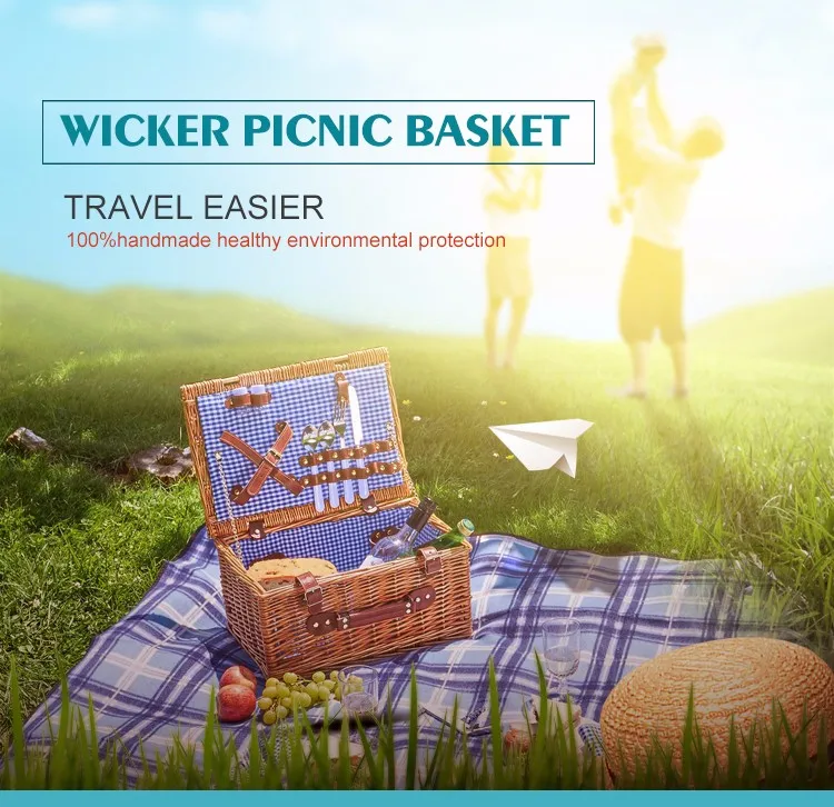2 Persons Wicker Picnic Basket With 2 Wine Beverage Bottles Buy
