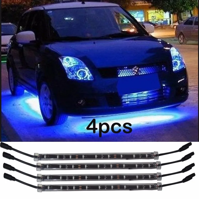 4PC Blue LED Underbody Kit LED Underglow Car Auto Neon Kit Flexible Interior Lights