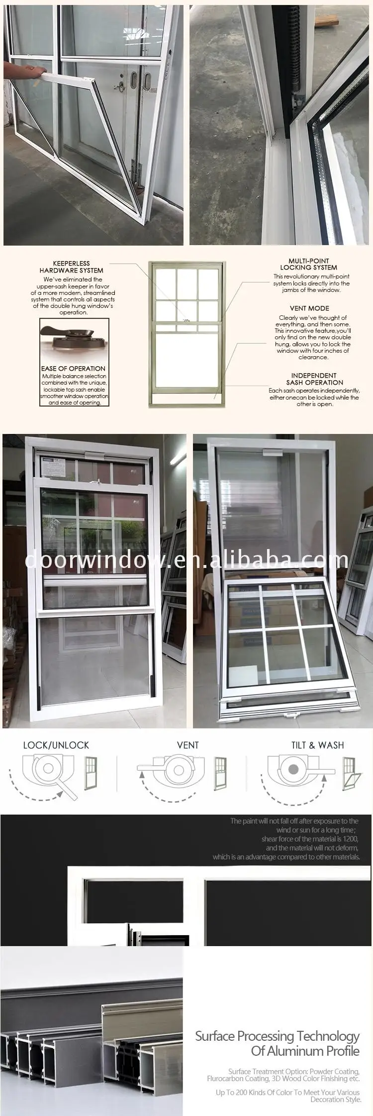 Factory custom wood grain aluminium windows window treatments for double hung grills sliding