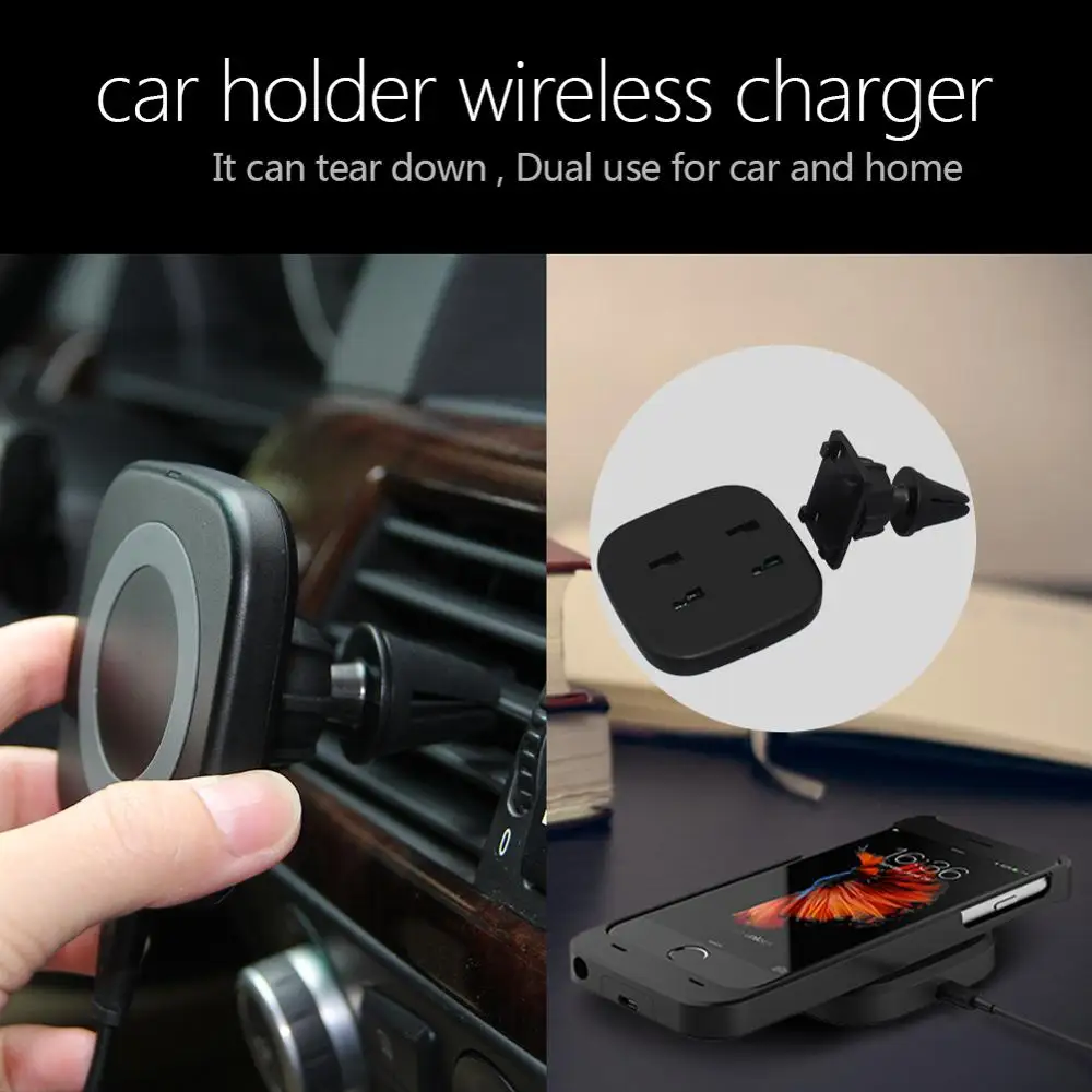 Factory Wholesales 5W Magnetic Qi wireless charger with car mount holder for iphone 8,8 plus and iphone X