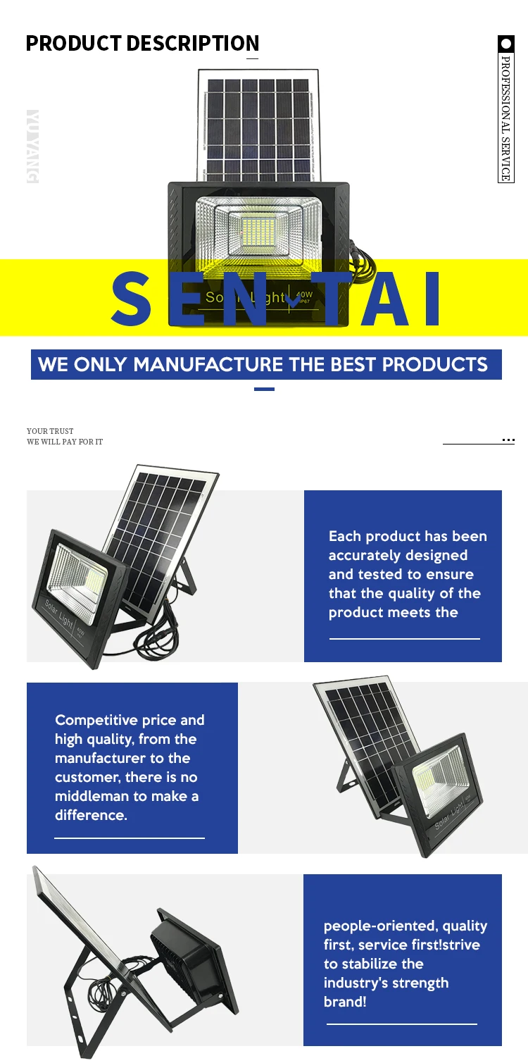 Outdoor High Brightness Waterproof Ip67 40w Led Solar Flood Light - Buy