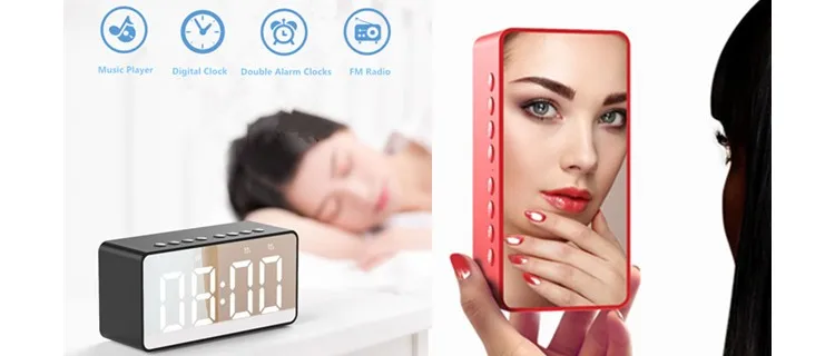 portable mirror bt speaker handsfree stereo bass speaker with fm radio - ANKUX.COM