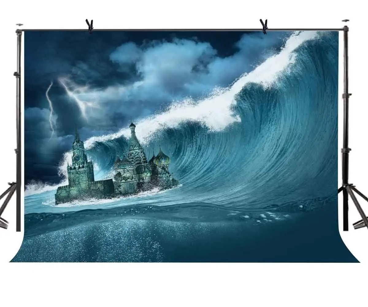 ERTIANANG 150x220cm Tsunami Backdrop Dreamy Tsunami Flooded Castle Photography Background and Disaster Theme Party Photography Backdrop