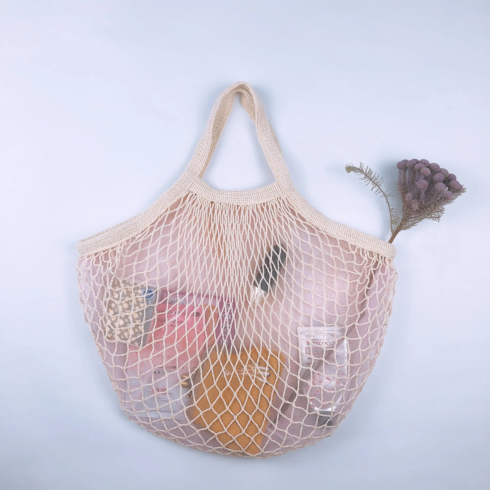 Reusable Produce Bag With Tare Weight Mesh Cotton Shopping Bags For 