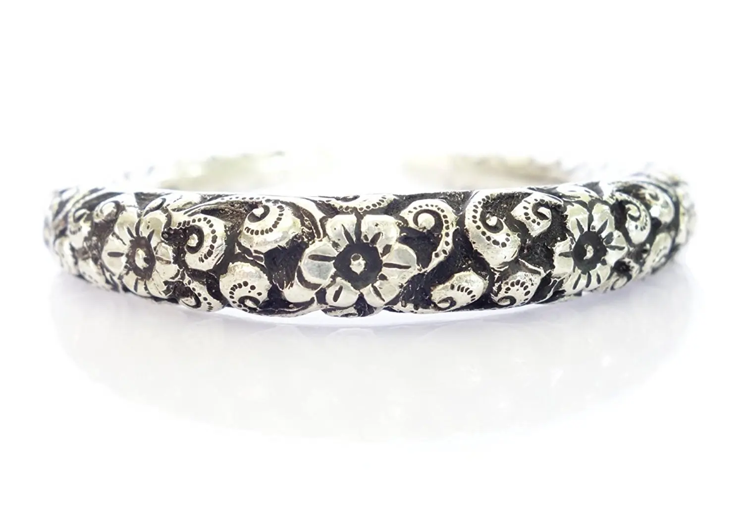FLOWERS & PETALS ENGRAVED 925 OXIDIZED SILVER HALLMARKED ANTIQUE VINTAGE STYLE GYPSY BANGLE BRACELET FOR WOMEN FINE HANDMADE VINTAGE TRIBAL BRACELET BY TIBETAN SILVER