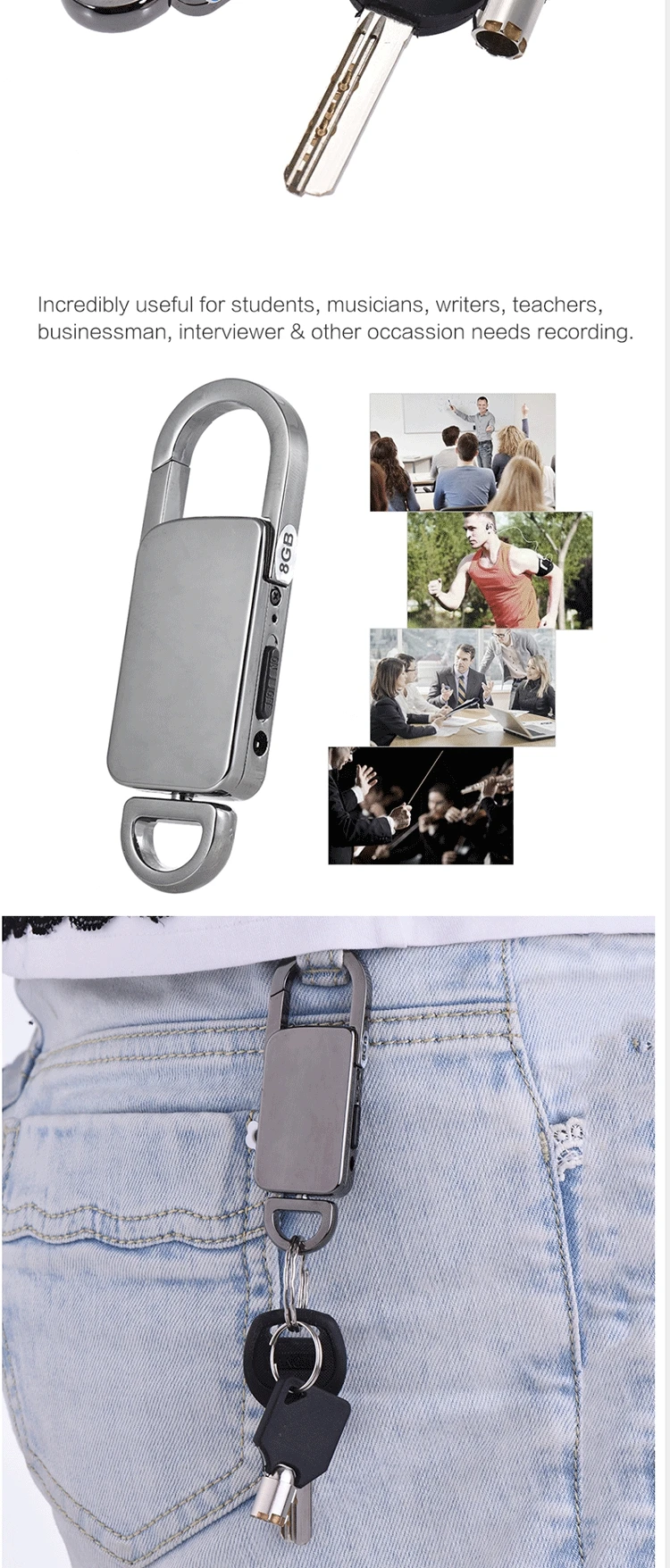 Portable Mini Digital Metal Keychain Key Chain Audio Voice Recorder