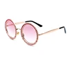 A young Womens big frame Sunglasses 2019 Gradual Colorful diamond Sun Glasses Round Alloy Shades
