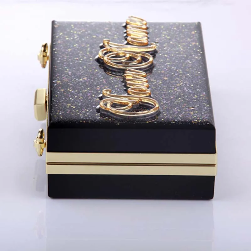 High quality Hand craft Personalized black clutch acrylic bags
