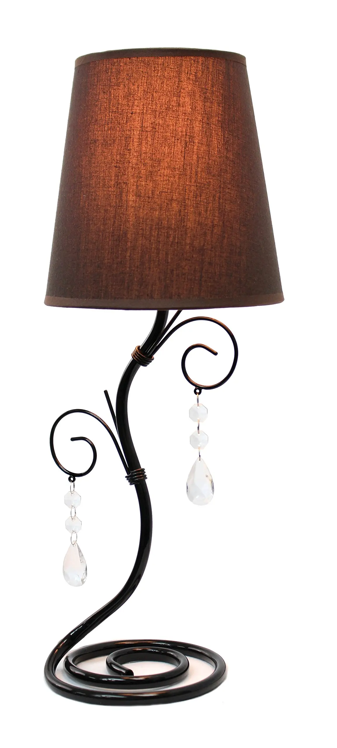 Simple Designs LT2010-BWN Twisted Vine Table Lamp with Fabric Shade and Hanging Beads, Brown
