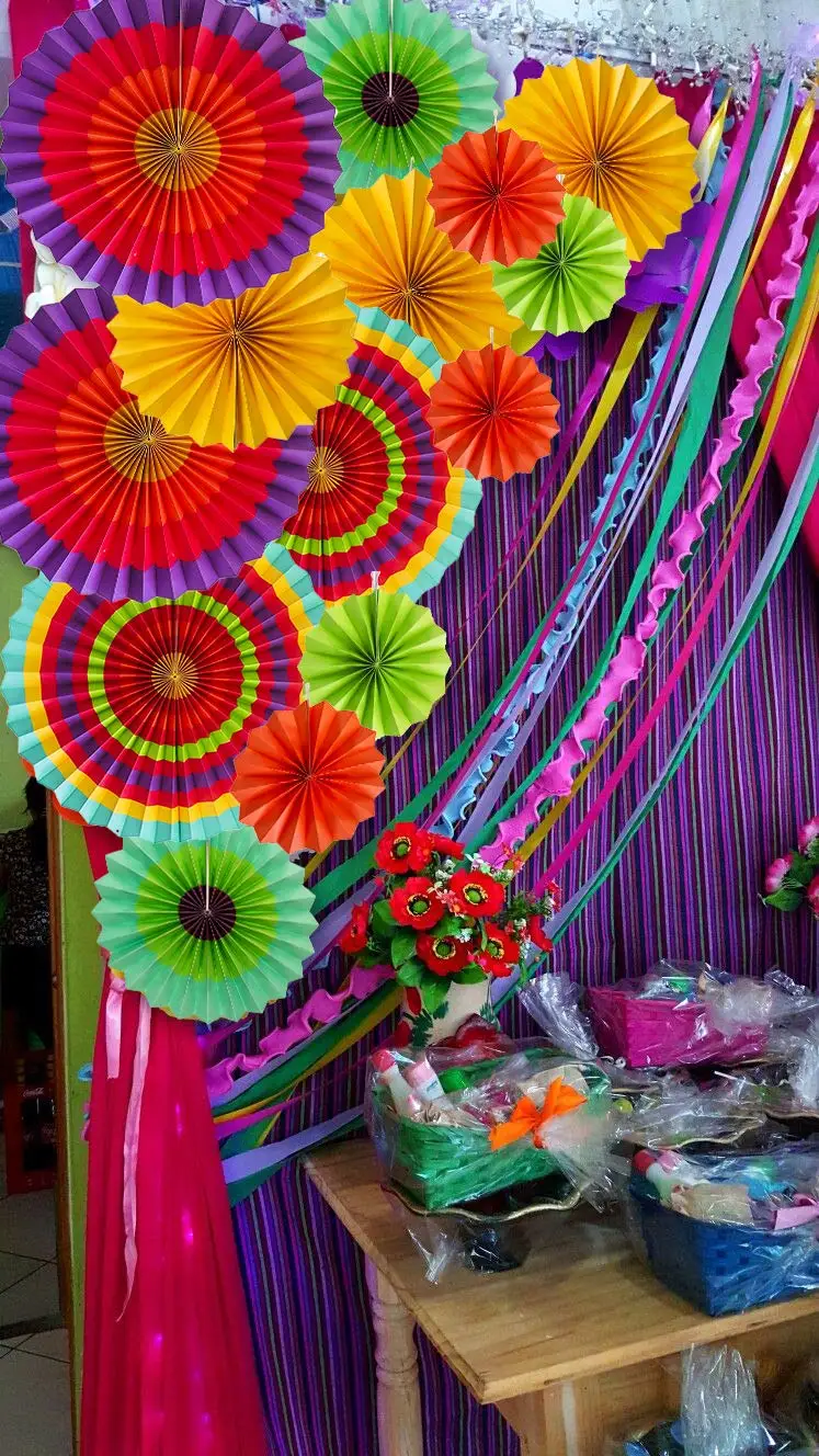 Moon Boat 12 Paper Fan Mexican Fiesta/Cinco de Mayo /Carnival/Kids Party Hanging